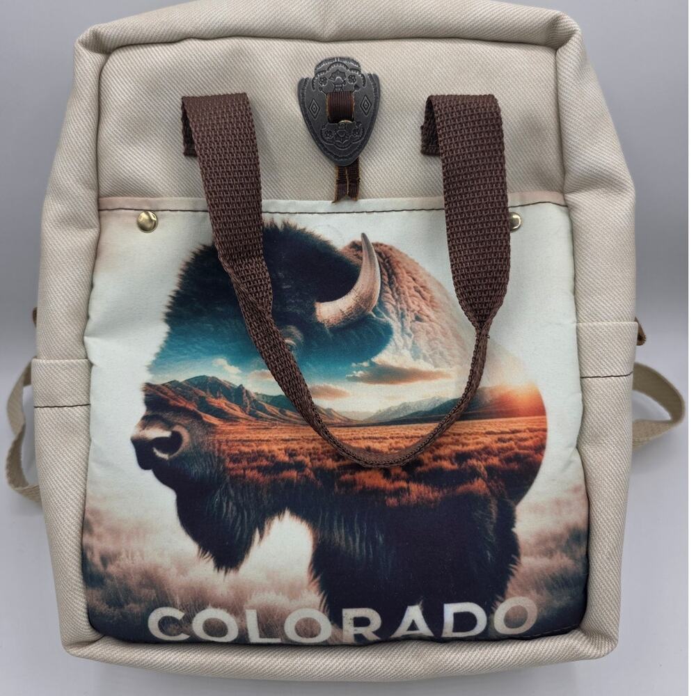 Handmade Colorado Buffalo Small Double Top Handle Backpack Purse Shoulder Straps - Picture 8 of 11
